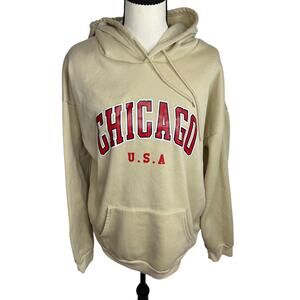 Chicago USA Hoodie Cream Beige Pullover Graphic Sweatshirt Oversized Streetwear